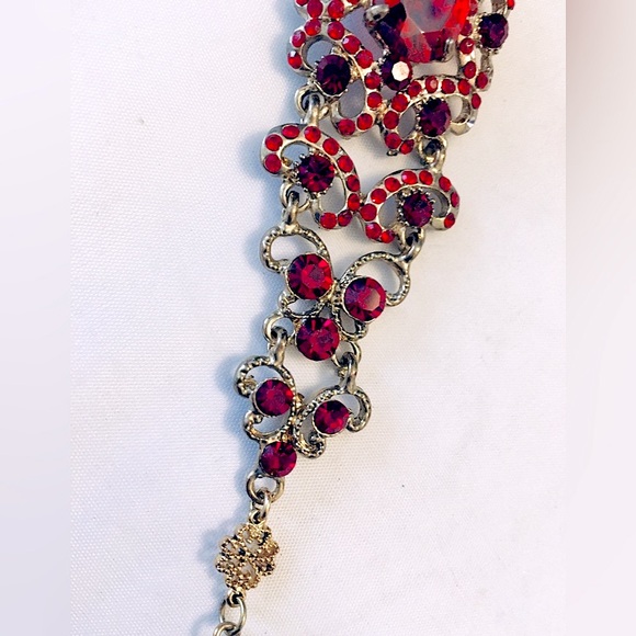 Vintage Victorian Bohemian Garnet STYLE Hinged Ruby Red Stone Bracelet - Picture 3 of 10